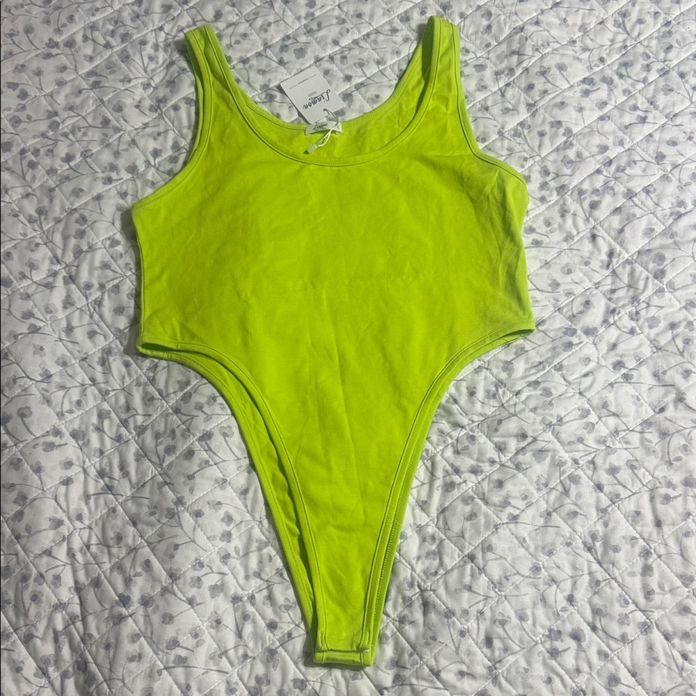 Neon Green LINMON Women's Scoop Neck Sleeveless Basic Tank Top Bodysuits L